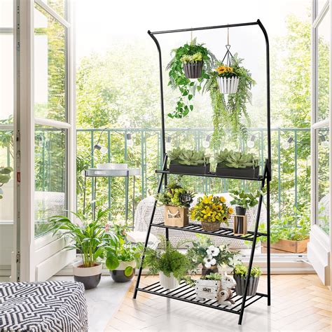 3 tier tall metal planter box stand|outdoor plant stand for 3.